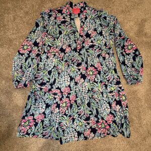 Lilly Pulitzer Winona Stretch Dress Navy Pineapple Paradise Size L